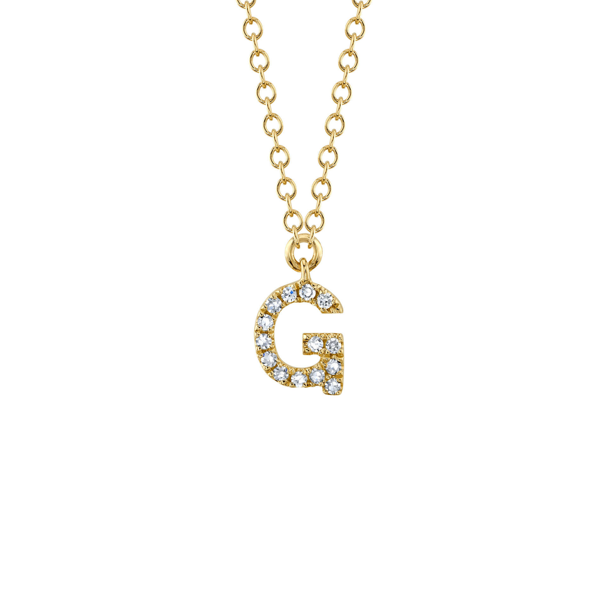 Shy Creation Initials Yellow Gold and Diamond Pave Letter G Necklace Maison Birks